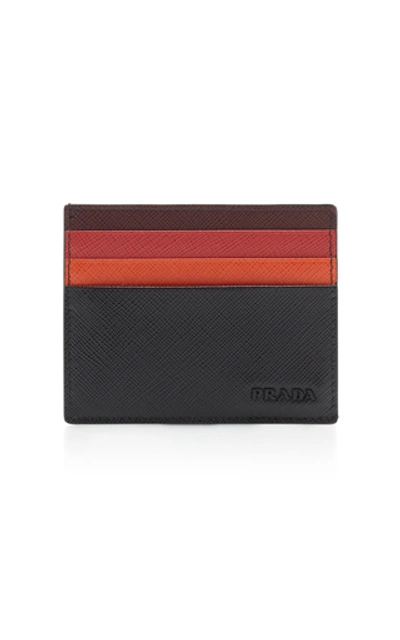 Shop Prada Multicolored Saffiano Leather Card Case  In Black