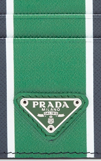 Shop Prada Striped Textured-leather Card Case In Navy