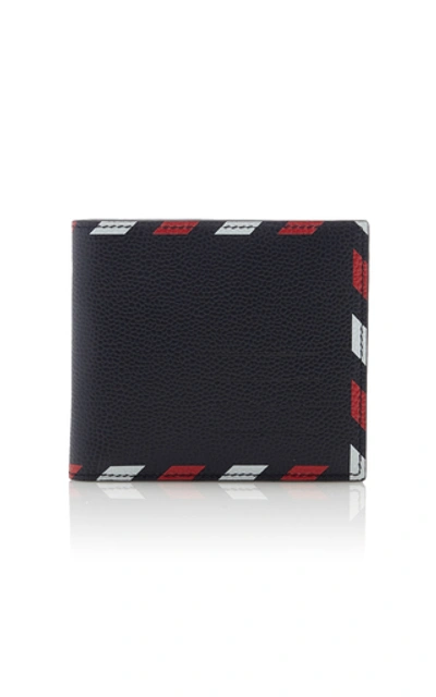 Shop Thom Browne Airmail-print Pebble-grain Leather Billfold Wallet  In Navy