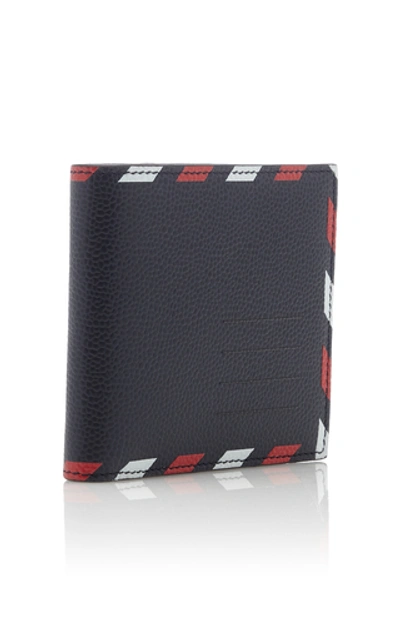 Shop Thom Browne Airmail-print Pebble-grain Leather Billfold Wallet  In Navy