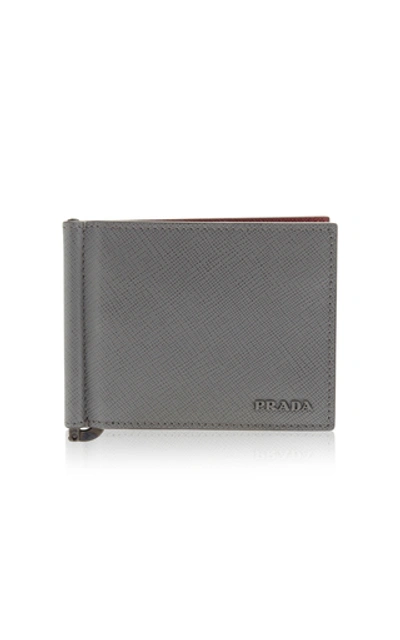 Shop Prada Textured-leather Wallet In Grey
