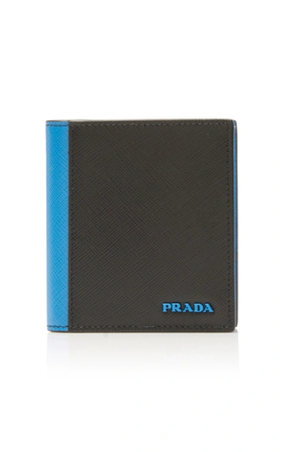 Shop Prada Textured-leather Billfold Wallet In Blue