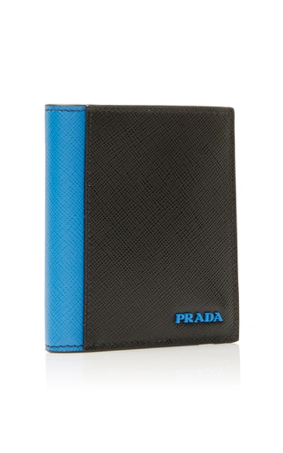 Shop Prada Textured-leather Billfold Wallet In Blue