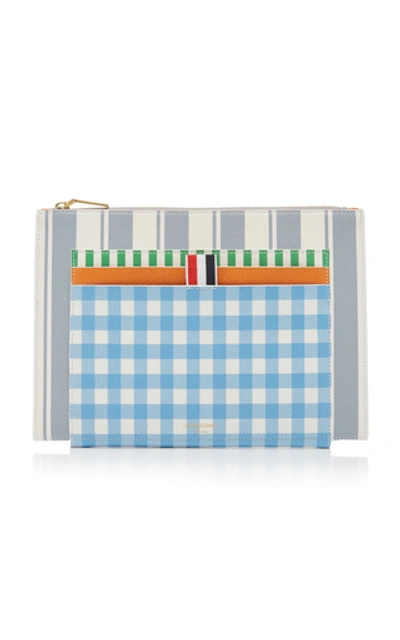 Shop Thom Browne Striped Textured-leather Card Holder In Multi