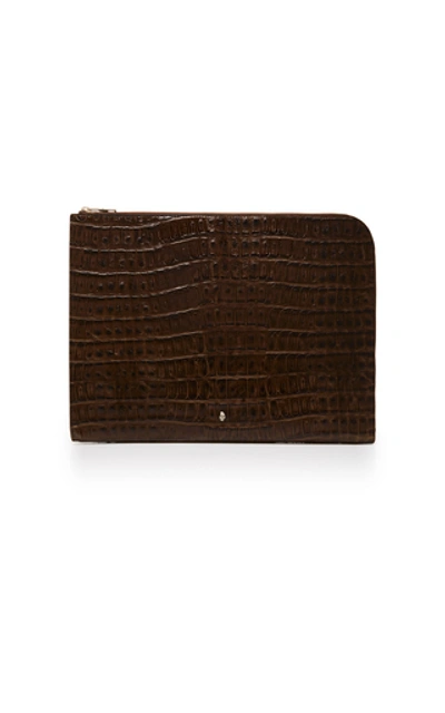 Shop Alexander Mcqueen A4 Croc-effect Leather Pouch In Green
