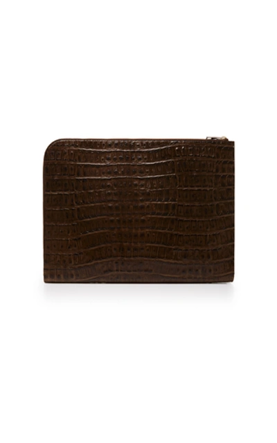 Shop Alexander Mcqueen A4 Croc-effect Leather Pouch In Green