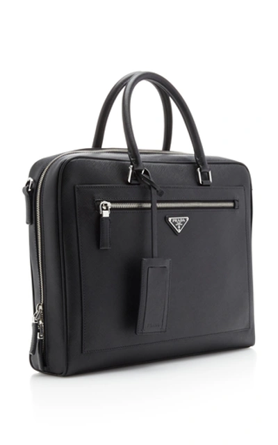 Shop Prada Textured-leather Briefcase In Black