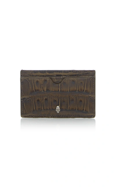 Shop Alexander Mcqueen Croc-effect Leather Cardholder In Green