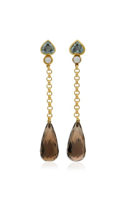 Shop Sorab & Roshi 18k Gold, Aquamarine, Pearl And Topaz Earrings In Multi