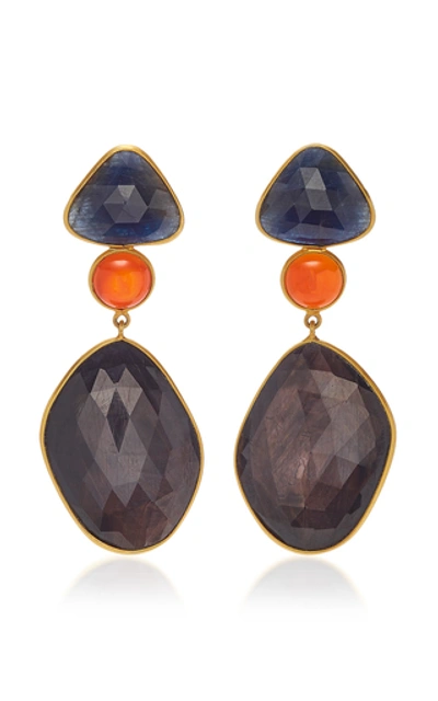 Shop Bahina 18k Gold, Sapphire And Carnelian Earrings In Blue