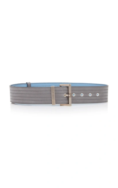 Shop Givenchy Silver-tone Textured-leather Belt In Grey