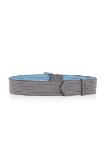 Shop Givenchy Silver-tone Textured-leather Belt In Grey
