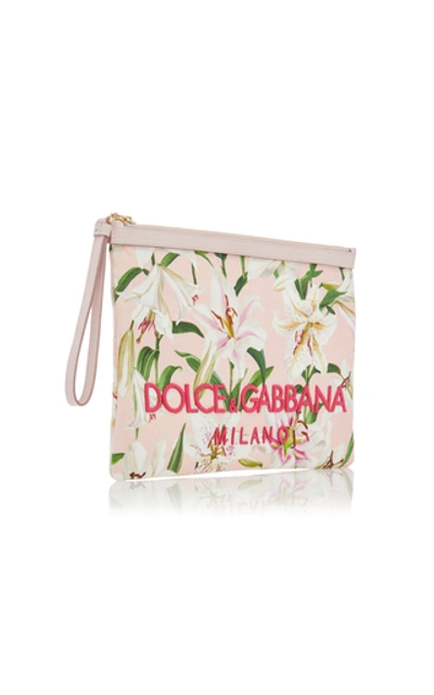 Shop Dolce & Gabbana Floral-print Leather Pouch In Pink