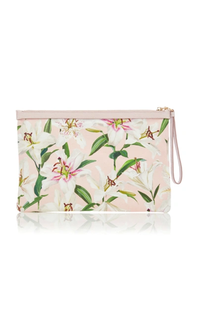 Shop Dolce & Gabbana Floral-print Leather Pouch In Pink