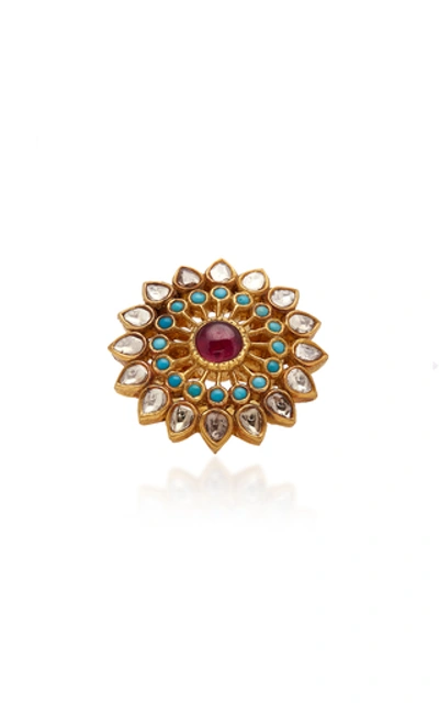 Shop Amrapali 18k Gold, Diamond, Ruby, And Turquoise Ring In Multi