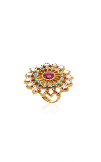 Shop Amrapali 18k Gold, Diamond, Ruby, And Turquoise Ring In Multi