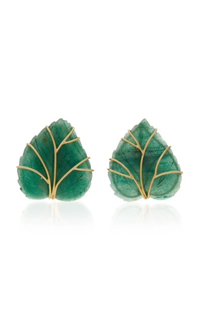 Shop Sorab & Roshi 18k Gold And Aventurine Leaf Earrings In Green