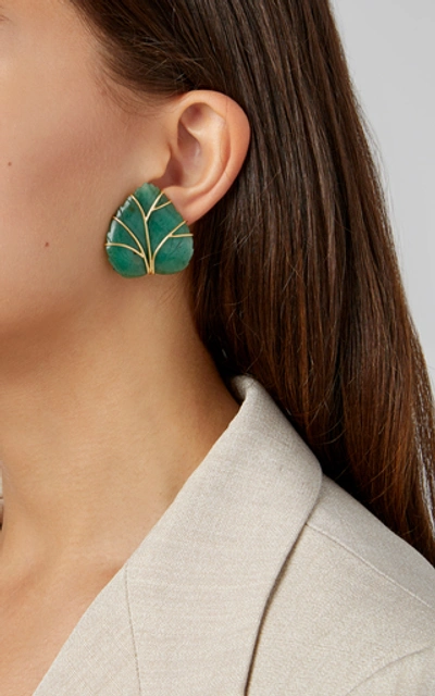 Shop Sorab & Roshi 18k Gold And Aventurine Leaf Earrings In Green