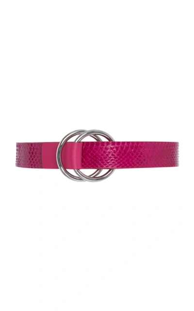 Shop Carolina Herrera Double-buckle Snakeskin And Leather Belt In Pink