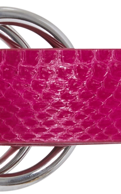 Shop Carolina Herrera Double-buckle Snakeskin And Leather Belt In Pink