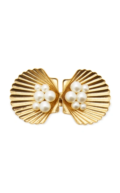 Shop Jennifer Behr Botticelli Faux Pearl-embellished Barrette In Gold