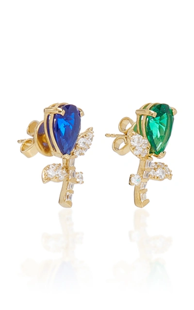 Shop Anabela Chan M'o Exclusive 18k Gold; Emerald; And Sapphire Tulip Stud Earrings In Blue