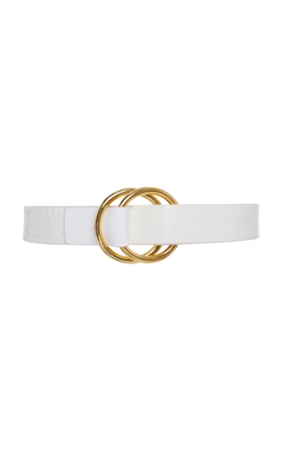 Shop Carolina Herrera Double-buckle Snakeskin And Leather Belt In White