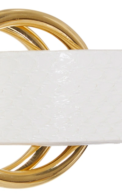 Shop Carolina Herrera Double-buckle Snakeskin And Leather Belt In White