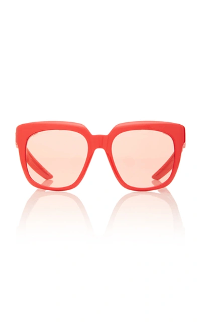 Shop Balenciaga Hybrid Acetate Oversized Square-frame Sunglaess In Red