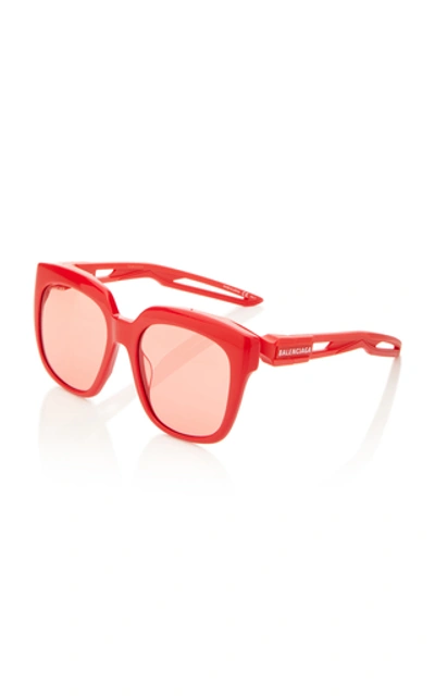 Shop Balenciaga Hybrid Acetate Oversized Square-frame Sunglaess In Red