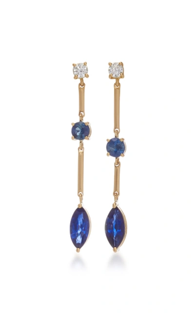 Shop Yi Collection 18k Gold, Sapphire And Diamond Earrings In Blue