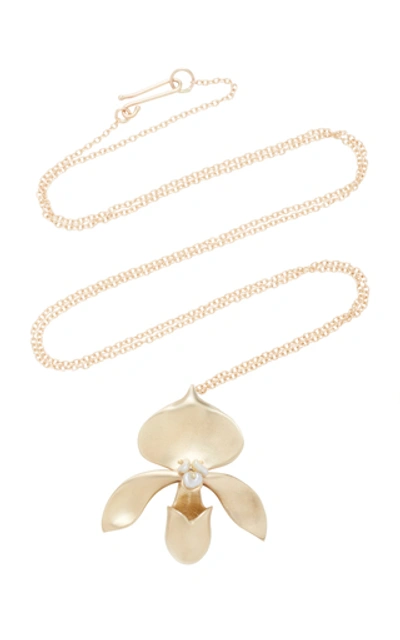 Shop Annette Ferdinandsen Lady Slipper 14k Gold And Keshi Pearl Pendant Nec