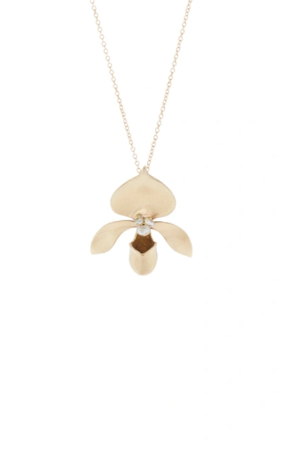 Shop Annette Ferdinandsen Lady Slipper 14k Gold And Keshi Pearl Pendant Nec