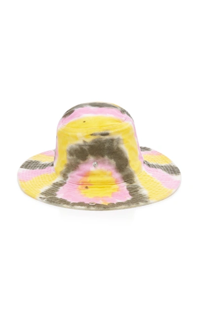Shop Ganni Tie-dye Cotton Bucket Hat In Yellow