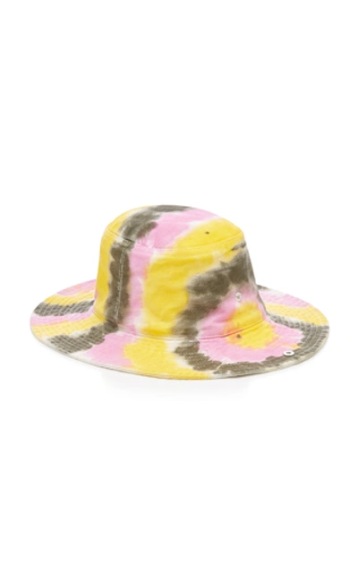 Shop Ganni Tie-dye Cotton Bucket Hat In Yellow