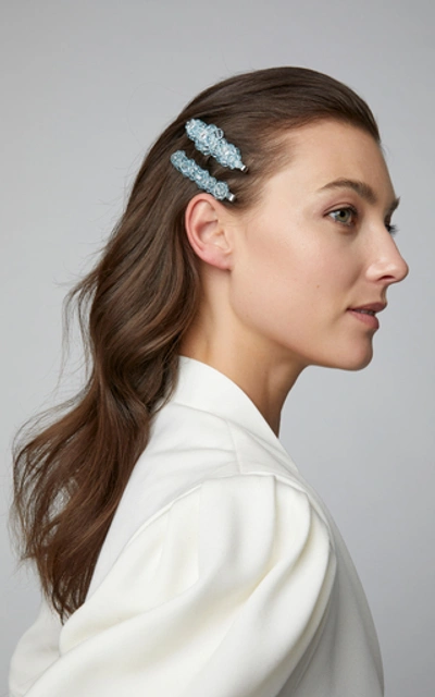 Shop Simone Rocha Glass And Brass Floral Hair Clip In Blue