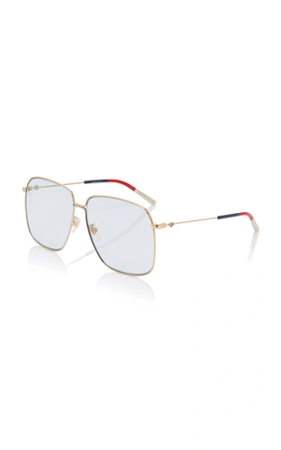 Shop Gucci Glasant Oversized Metal Square-frame Sunglasses In Blue