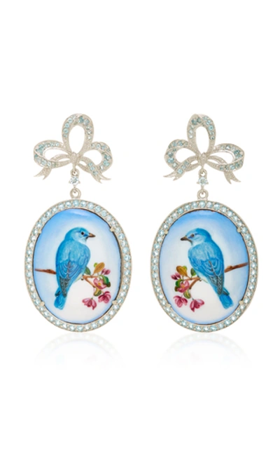 Shop Axenoff Jewellery Wonderbird Silver Drop Earrings In Floral