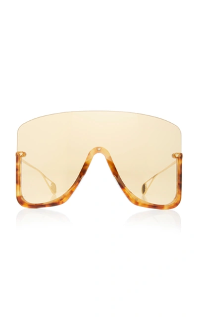 Shop Gucci Oversized Acetate Shield Sunglasses In Brown