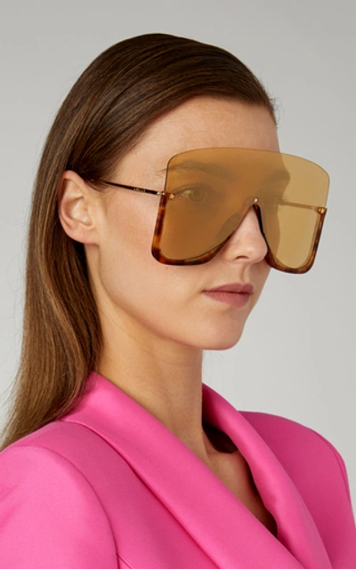 Shop Gucci Oversized Acetate Shield Sunglasses In Brown