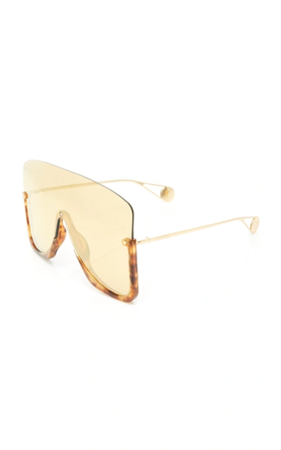 Shop Gucci Oversized Acetate Shield Sunglasses In Brown