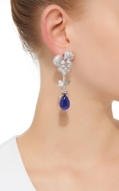 Shop Anabela Chan Orchid 18k White Gold And Sapphire Drop Earrings In Blue