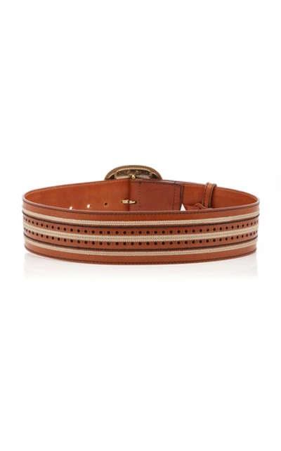 Shop Etro Embroidered Leather Waist Belt In Brown