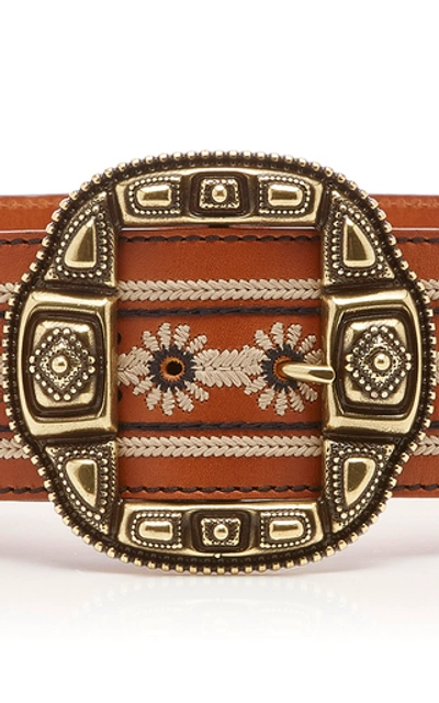 Shop Etro Embroidered Leather Waist Belt In Brown