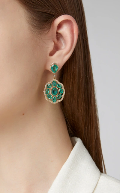 Shop Amrapali 18k Gold, Emerald And Diamond Earrings In Green