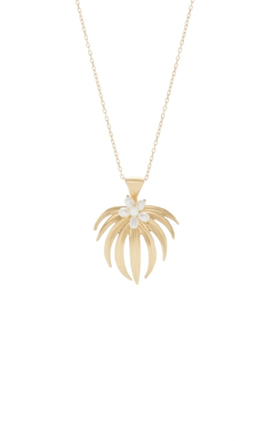 Shop Annette Ferdinandsen Curled Fan Palm 14k Gold And Pearl Pendant Neckla