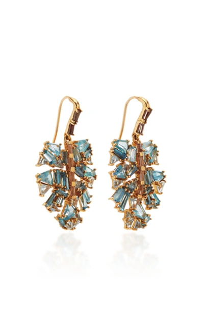 Shop Nak Armstrong Monstera Palm Leaf Earrings In Blue