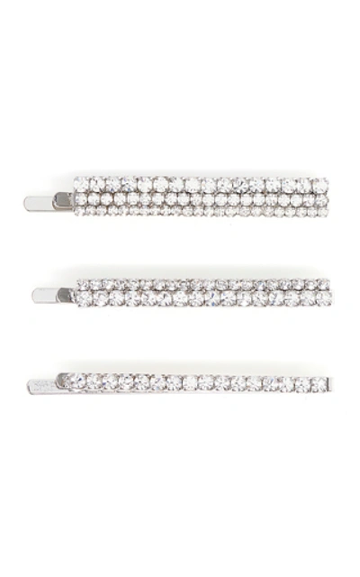 Shop Alessandra Rich Set-of-three Crystal-embellished Hair Clips In Silver