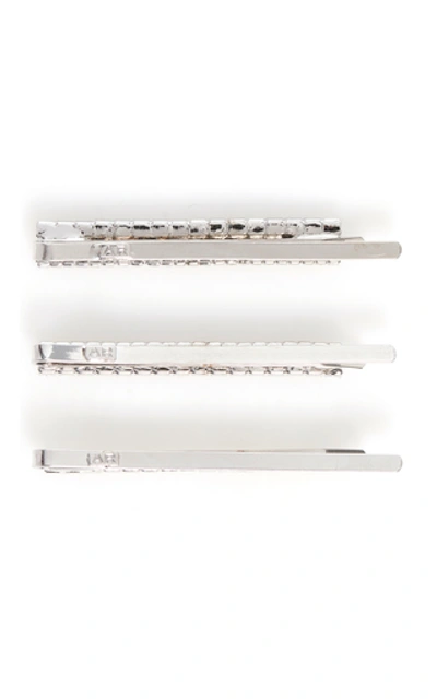 Shop Alessandra Rich Set-of-three Crystal-embellished Hair Clips In Silver