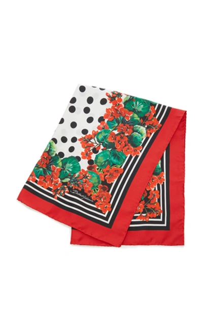 Shop Dolce & Gabbana Multi-print Silk-twill Scarf In Red
